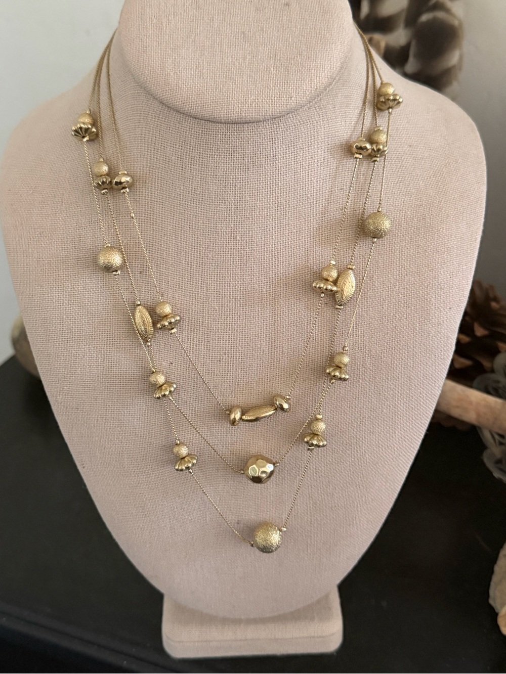 Vintage Floating Gold Shimmering Beads Multi Strand Necklace